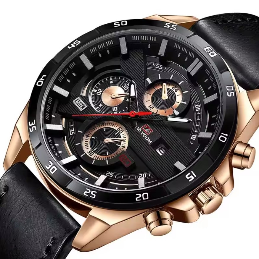 VA VA VOOM Men's Luxury Quartz Watch – Waterproof Sport & Military-Style Leather Timepiece